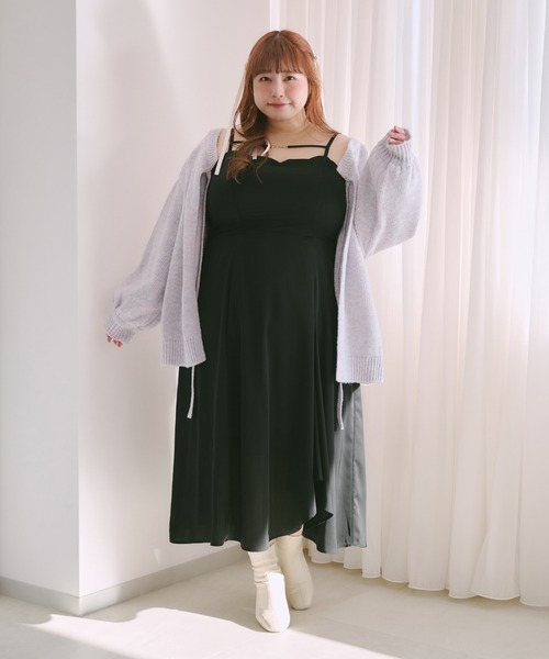 新品☆ ルオシー Louiosy チャーム付き　イレヘムキャミワンピース4L 黒 Louiosy ワンピース 「大きいサイズ」チャーム付きイレヘム