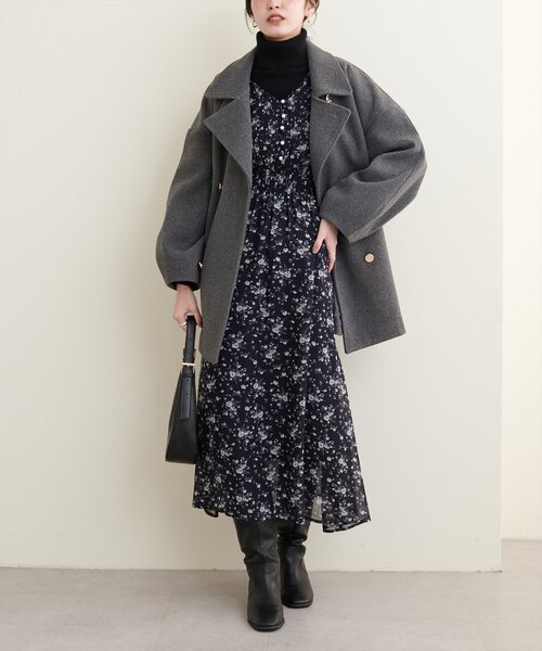 完売品★natural couture ピンタックプリーツお上品ワンピース 花柄 natural couture ワンピース ピンタックプリーツお上品