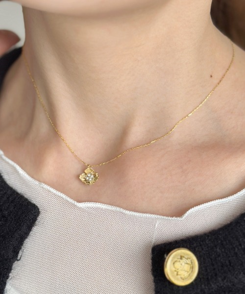 ゴールド 花型チャーム ネックレス sowang ネックレス ワンポイントフラワーチャームネックレス