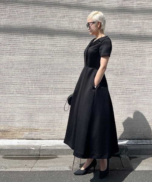 [JENNE] короткий рукав One-piece SMALL черный женский 
