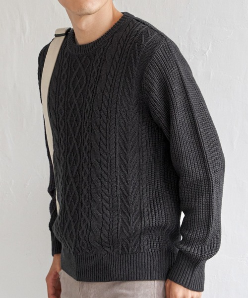 ikka（イッカ） セーター ニット アランケーブル抗菌リサイクルニット