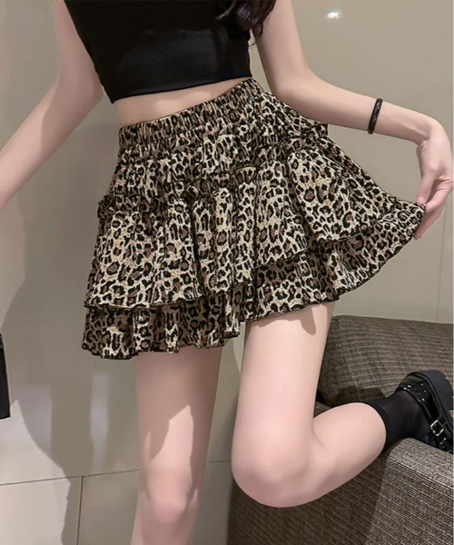 スカート レオパード柄 ティアード ミニスカート : ZOZOTOWN
