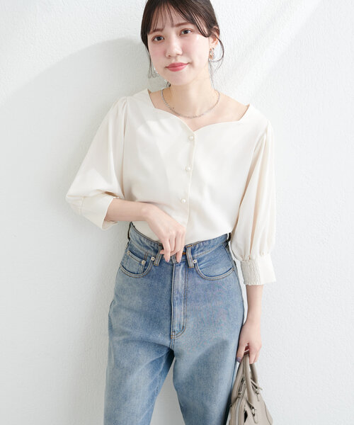natural couture ブラウス シャツ ハートネックパフスリーブ