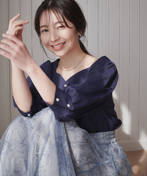 natural couture ブラウス シャツ ハートネックパフスリーブ