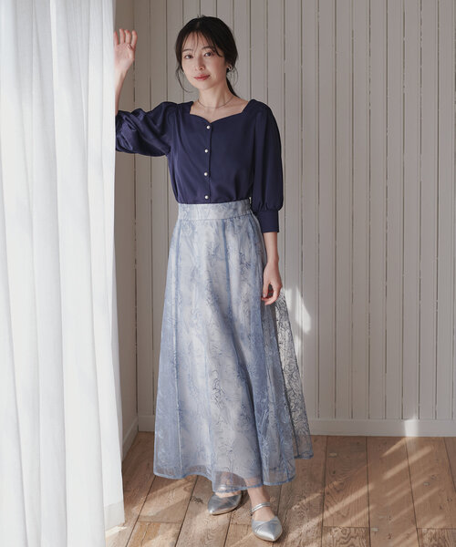 パフスリーブハートネックトップス レディース natural couture ブラウス シャツ ハートネックパフスリーブ
