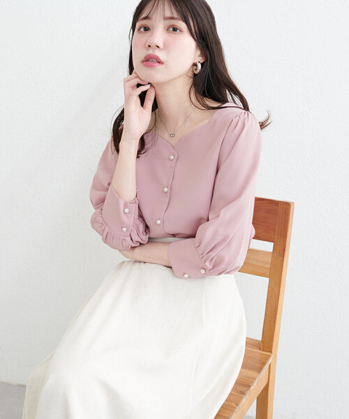 ブラウス シャツ Jacquard Puff Sleeve Top レディース mystic ブラウス シャツ チュールジャガードパフブラウス