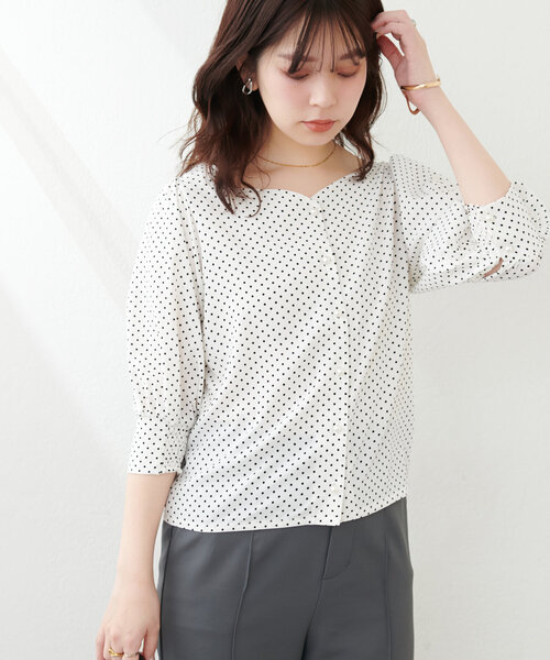 natural couture ブラウス シャツ ハートネックパフスリーブ