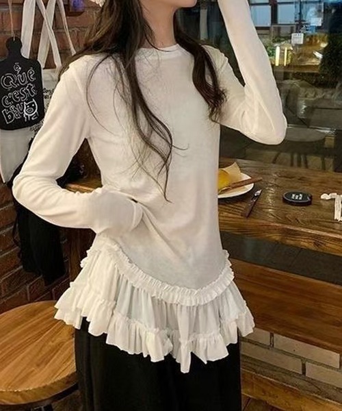 MEMECLE（メメクル） tシャツ 「 」シースルー 裾フリルレイヤード