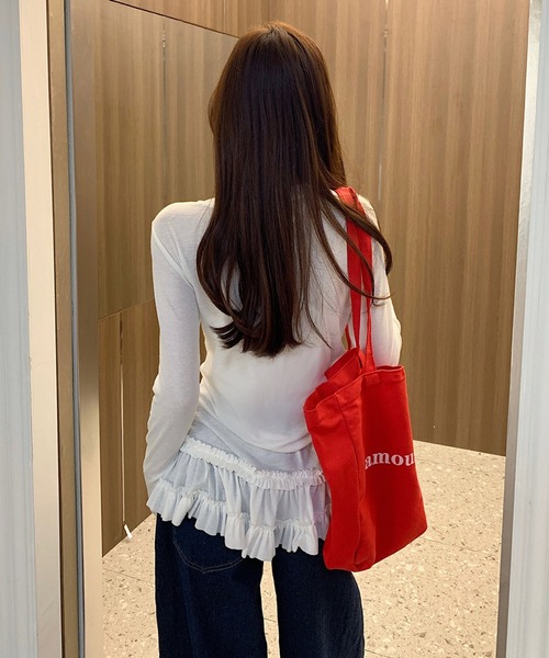 専用♡カナダ購入 ひらひらのアシンメトリーな裾が可愛いカットソー MEMECLE（メメクル） tシャツ 「 」シースルー 裾フリルレイヤード