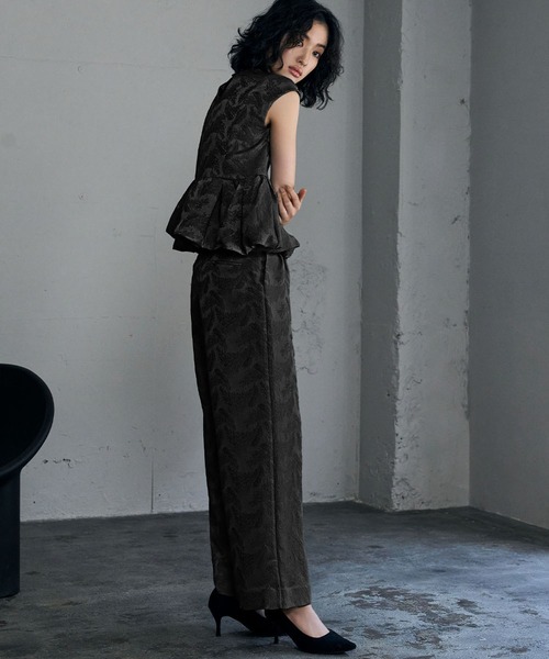 【GIRL】ふくれジャガードブラウス・テーパードパンツ セットアップ 結婚式 GIRL DRESS FOR NOW パンツドレス ふくれジャガードブラウス