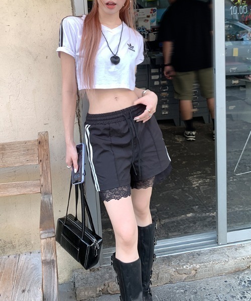 lilful ワイドパンツ パンツ サイドライン レース スポーティー