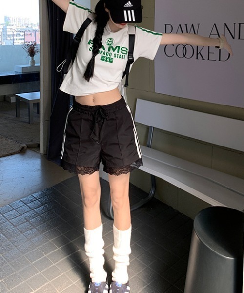 lilful ワイドパンツ パンツ サイドライン レース スポーティー