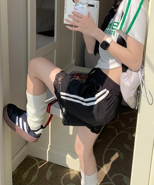 lilful ワイドパンツ パンツ サイドライン レース スポーティー