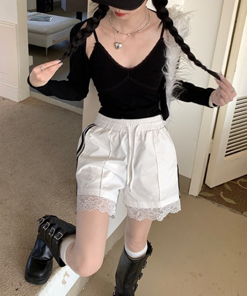 lilful ワイドパンツ パンツ サイドライン レース スポーティー