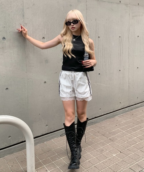 lilful ワイドパンツ パンツ サイドライン レース スポーティー