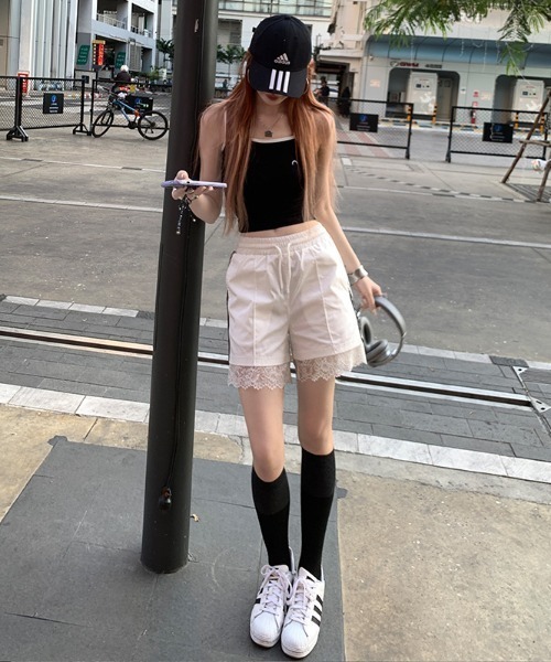 lilful ワイドパンツ パンツ サイドライン レース スポーティー