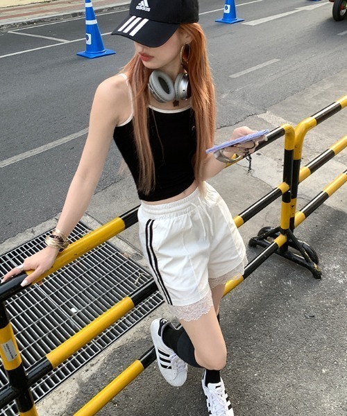lilful ワイドパンツ パンツ サイドライン レース スポーティー
