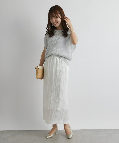 La boutique BonBon ビックリボンナロースカートチャコールグレー La boutique Bonbon スカート きらきらサテンロングナロー