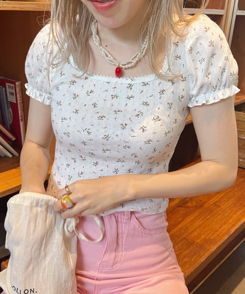 SOLLON.（ソルロン） tシャツ 半袖 小花柄パフスリーブTOPS レディース