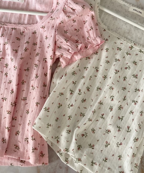 SOLLON.（ソルロン） tシャツ 半袖 小花柄パフスリーブTOPS レディース