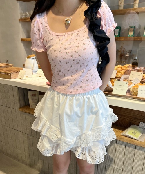 SOLLON.（ソルロン） tシャツ 半袖 小花柄パフスリーブTOPS レディース