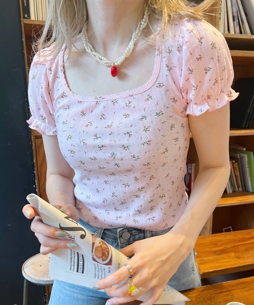 SOLLON.（ソルロン） tシャツ 半袖 小花柄パフスリーブTOPS レディース