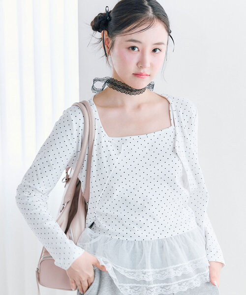 evelyn ファーラメキャミカーデ アイスブルー OLIVE des カーディガン 「SETアイテム/着回し」レースキャミ