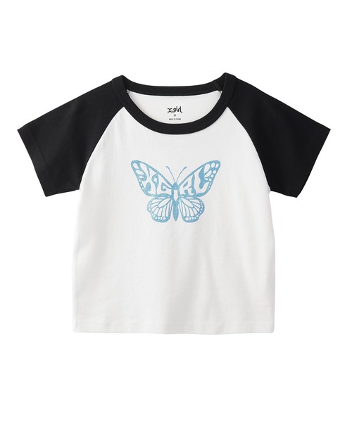 tシャツ GLITTER BUTTERFLY RAGLAN S/S BABY TEE レディース X-girl tシャツ GLITTER BUTTERFLY RAGLAN S/S BABY TEE