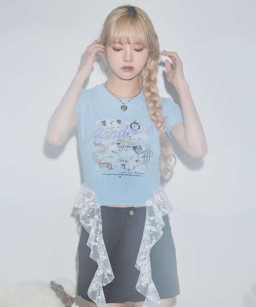 レディース　Tシャツ　新品　フォロー割-200円 MSGirl tシャツ グラフィックプリント クロップド丈リブTシャツ