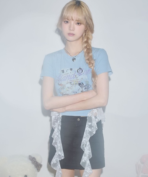 MSGirl tシャツ 半袖 グラフィックプリント クロップド丈リブTシャツ