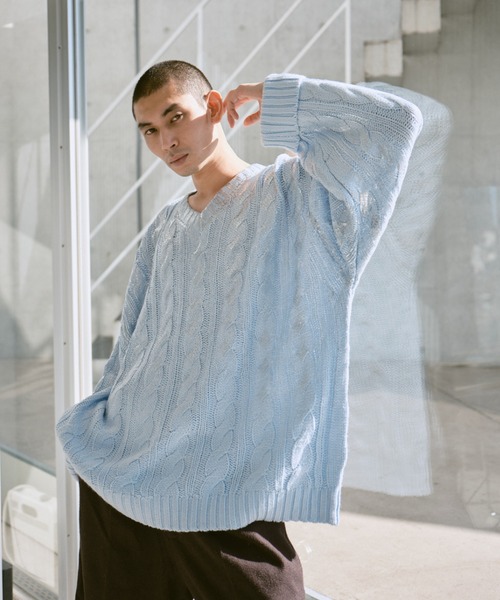 Camphor wood Vネックニット LARGE ライトブルー メンズ : ZOZOTOWN