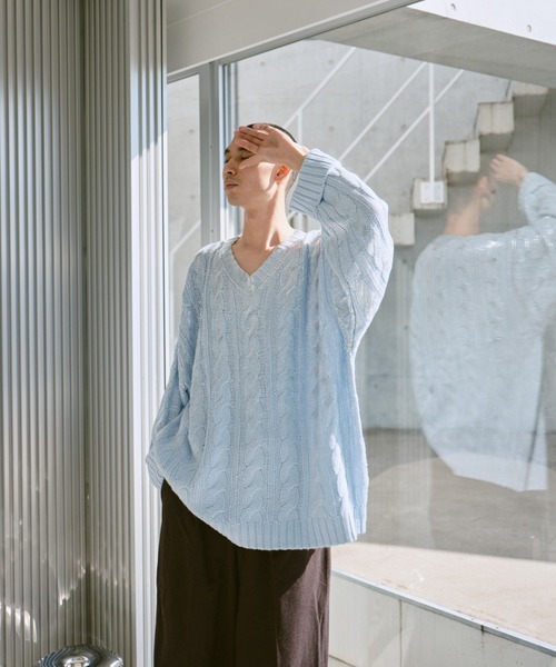 Camphor wood Vネックニット LARGE ライトブルー メンズ : ZOZOTOWN