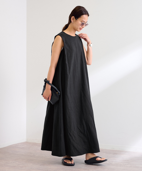 23区 ストレッチ タックフレアワンピース 長袖 きれいめワンピース✨️ ドレスプラス DRESS+ ワンピース フレア Aライン 長袖