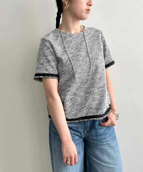 tシャツ カットツイードトップス レディース