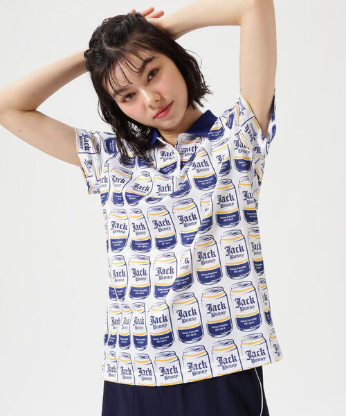 ポロシャツ ポロ 「Jack Bunny!!」「CHEERSシリーズ」COOLMAX半袖ポロシャツ 「総柄プリント」 レディース Jack Bunny!! ポロシャツ ポロ 「Jack Bunny!!」「CHEERS