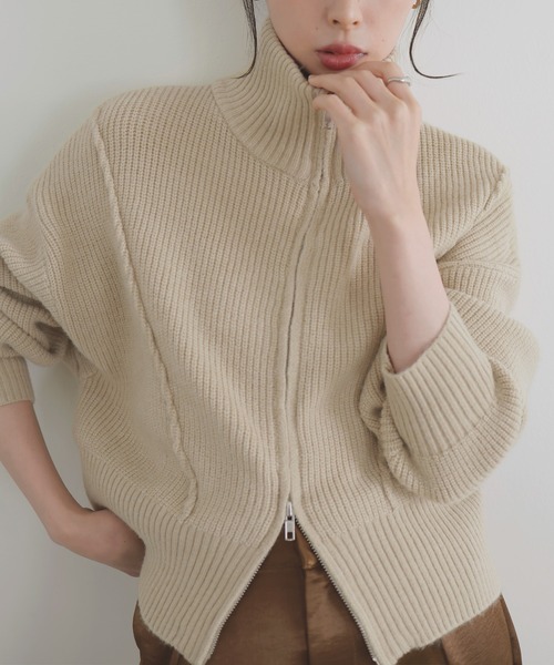 【専用】アルパカ100%✨️リブ編みジップアップセーター　M　グレー　ハイネック PRODIGAL（プロディガル） カシミヤ 100％ リブ ハイネック セーター