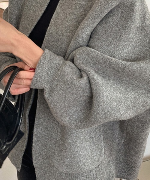 ブルゾン アウター ノーカラー ウールタッチ ニットアウター
