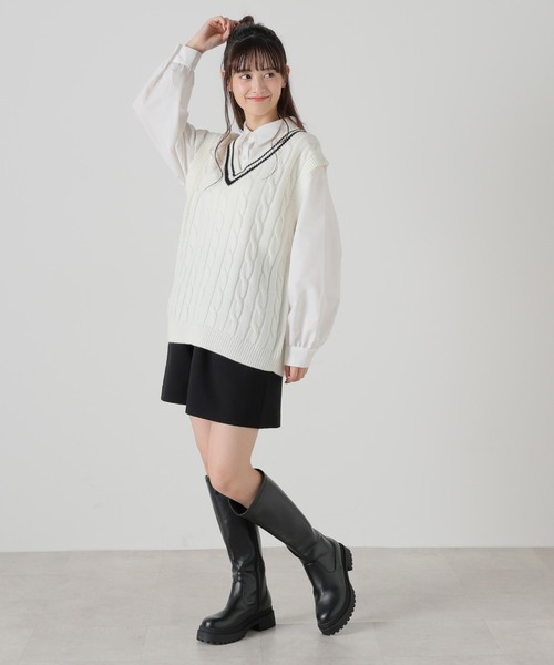 「Honeys」 ニットベスト L ネイビー レディース_画像2