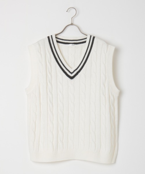 「Honeys」 ニットベスト L ネイビー レディース_画像4