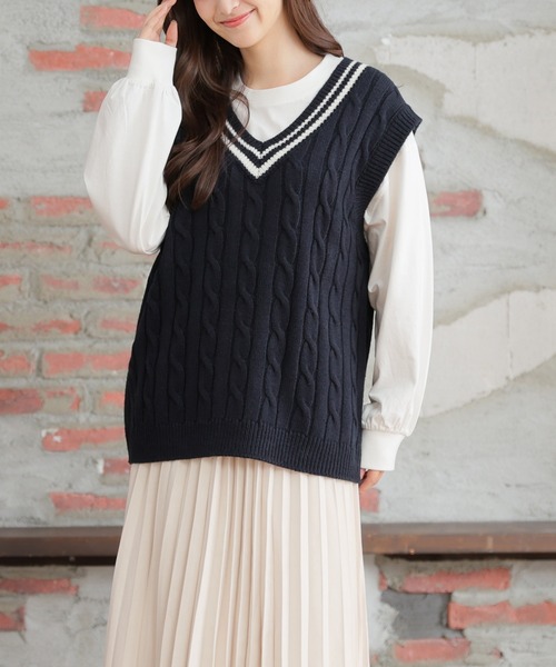 「Honeys」 ニットベスト L ネイビー レディース_画像5