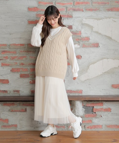 「Honeys」 ニットベスト L ネイビー レディース_画像6