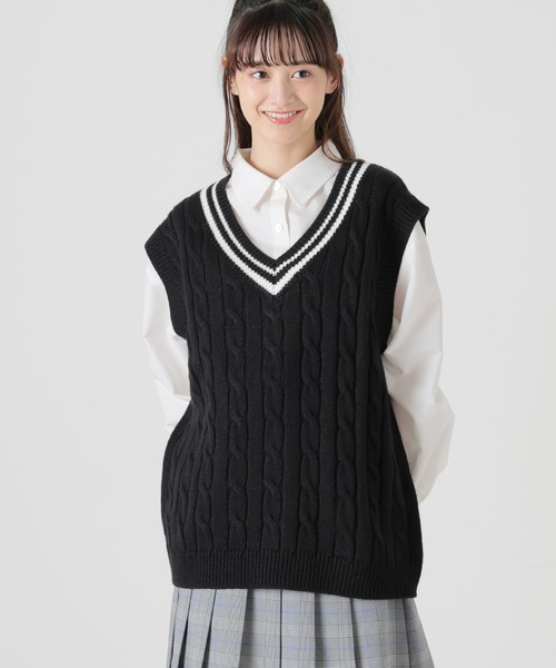 「Honeys」 ニットベスト L ネイビー レディース_画像8