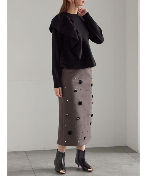 美品2025カーテル　バランス156cm セット品 Te chichi（テチチ） スカート ビジューデザインナロースカート