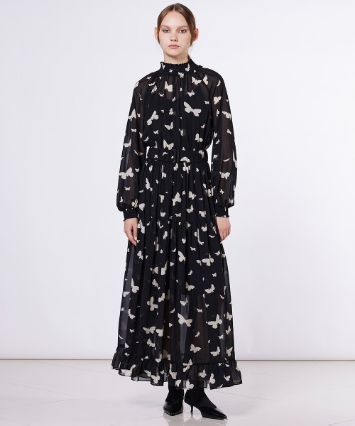 Sov. ワンピース バタフライプリント シフォンワンピース : ZOZOTOWN