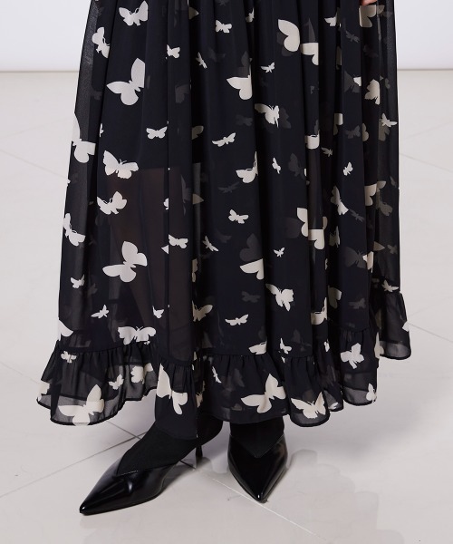 Sov. ワンピース バタフライプリント シフォンワンピース : ZOZOTOWN
