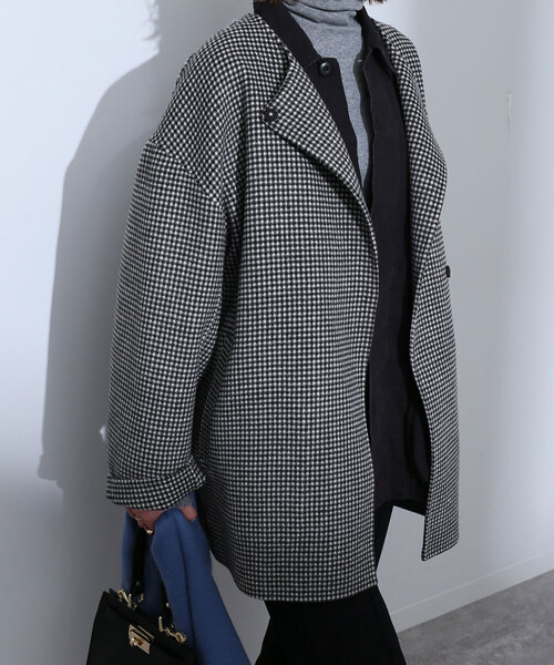 美品 スローブイエナ ダブルボタンノーカラーショートコート グレー系