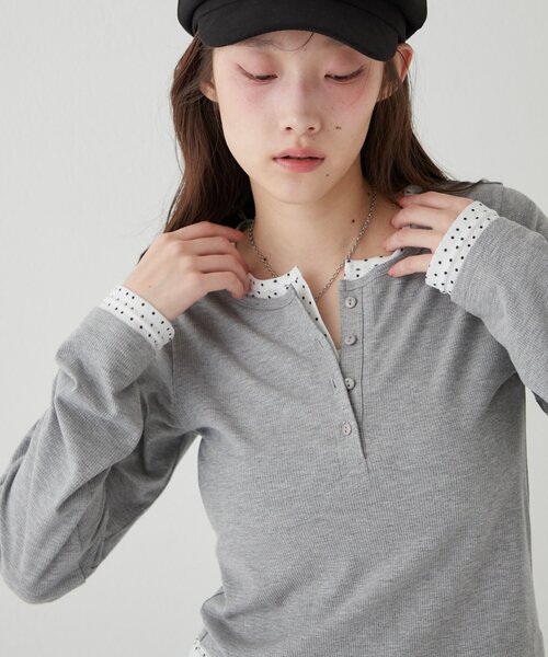 firmore 刺繍ダブルカラーレイヤードトップス ブラック 刺繍ダブルカラーレイヤードトップス【宅配便】 | Fit more