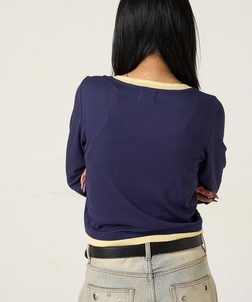 firmore 刺繍ダブルカラーレイヤードトップス ブラック 刺繍ダブルカラーレイヤードトップス【宅配便】 | Fit more