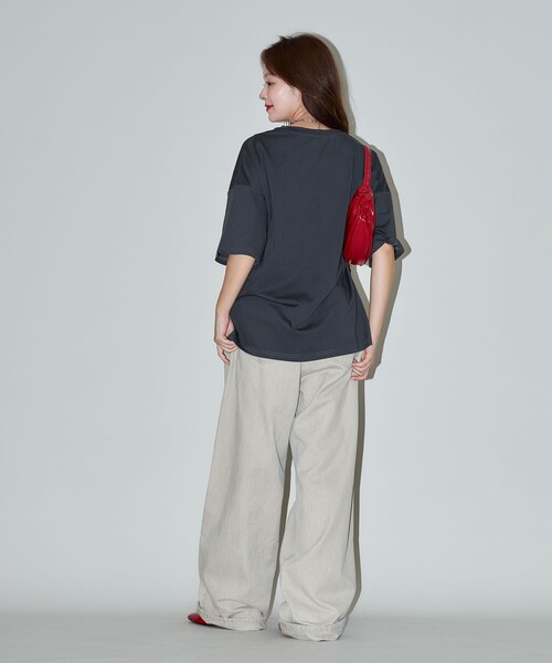 「PUBLUX」 半袖Tシャツ フリ- ピンク レディース_画像6