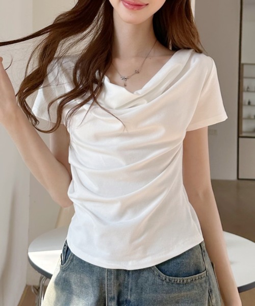 Ada. tシャツ 半袖 ドレープデザイン 半袖 カットソー レディース 